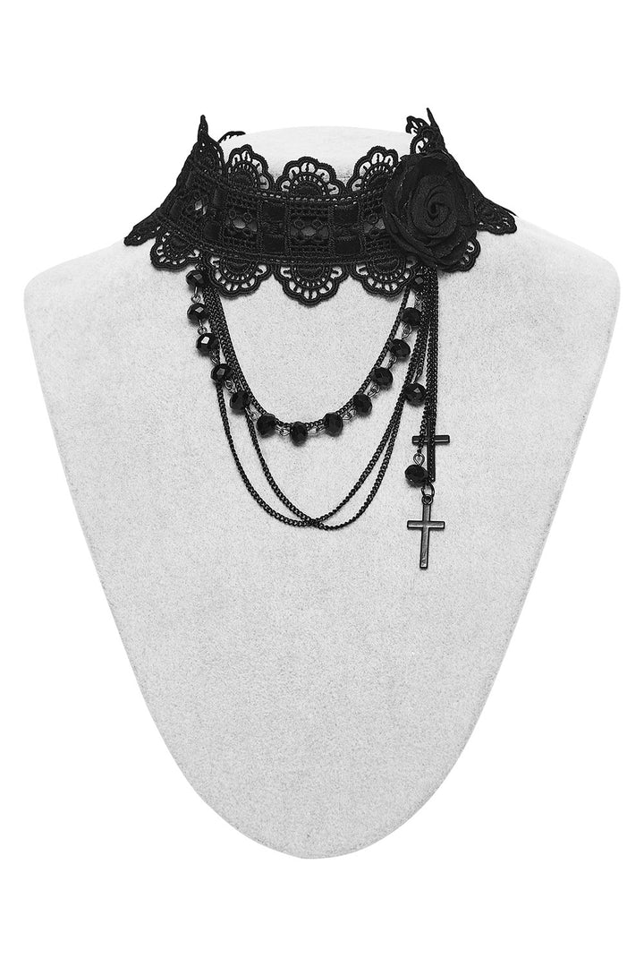 vintage inspired black  rose lace choker necklace