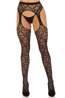 Eat Your Heart Out Fishnet Garter Tights Set