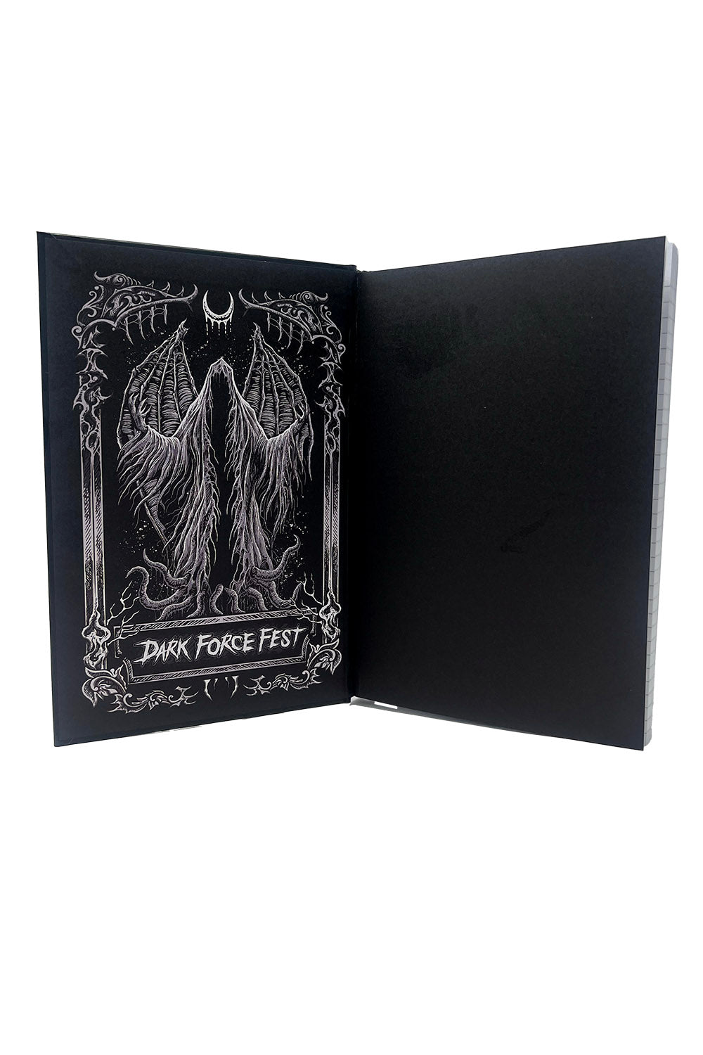 heavy metal dark force fest notebook with band lineup on the back