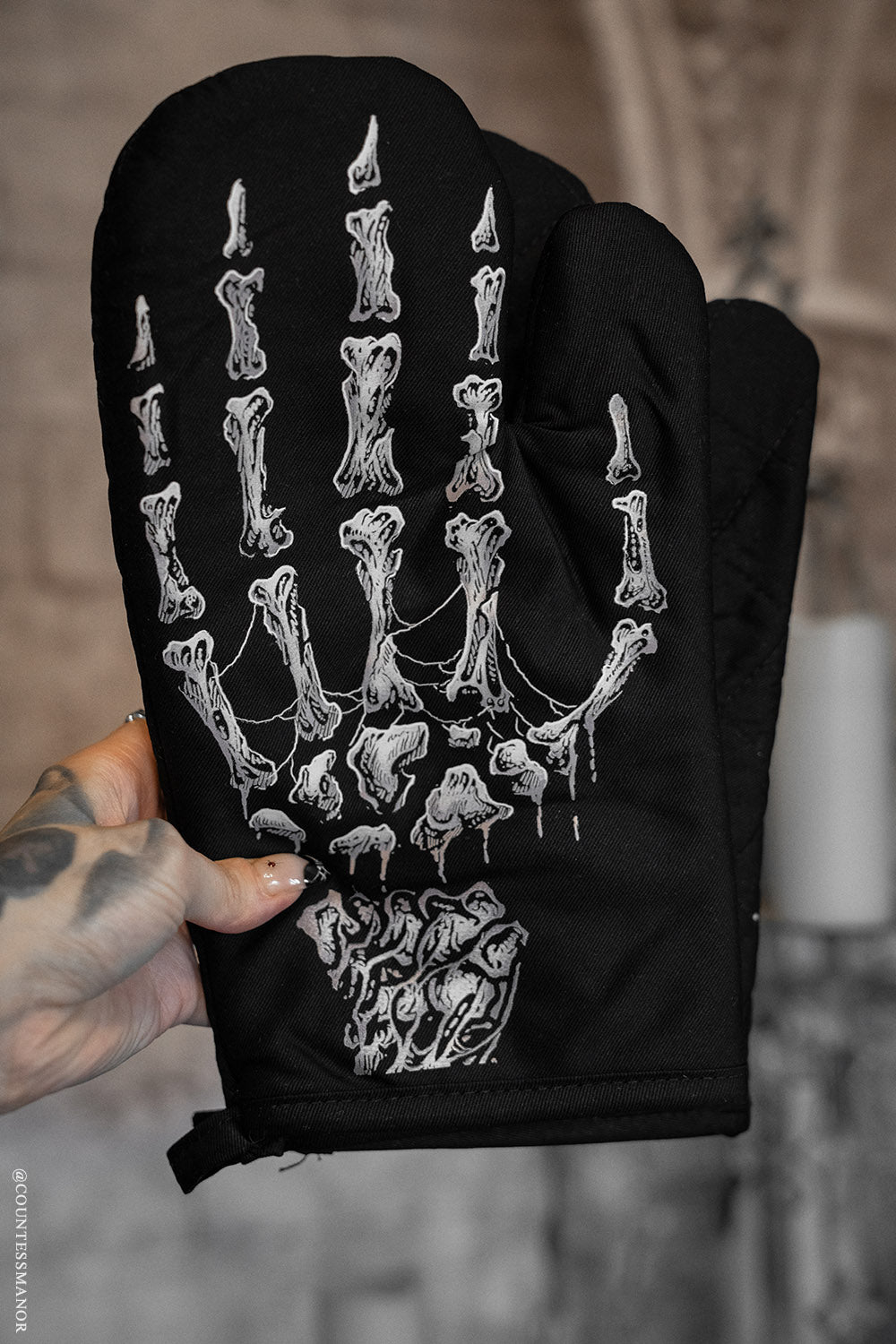 gothic skeleton hand oven mitt