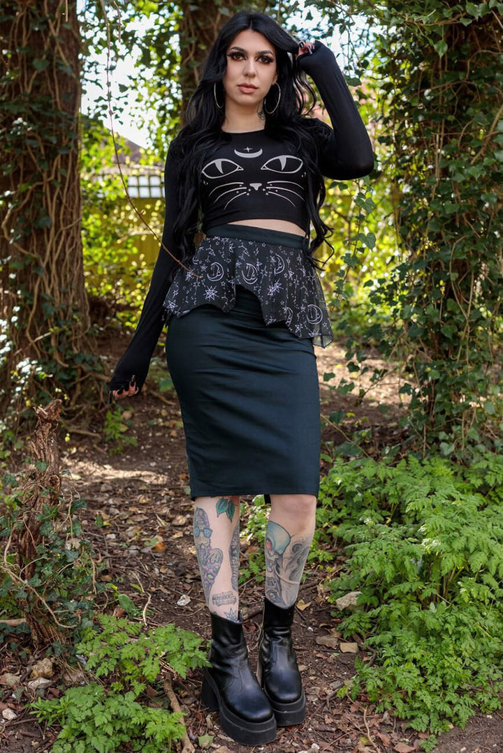 Halloween Moonprint Midi Skirt With Chiffon Peplum