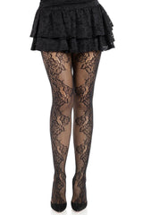 Floral romantic goth black net tights