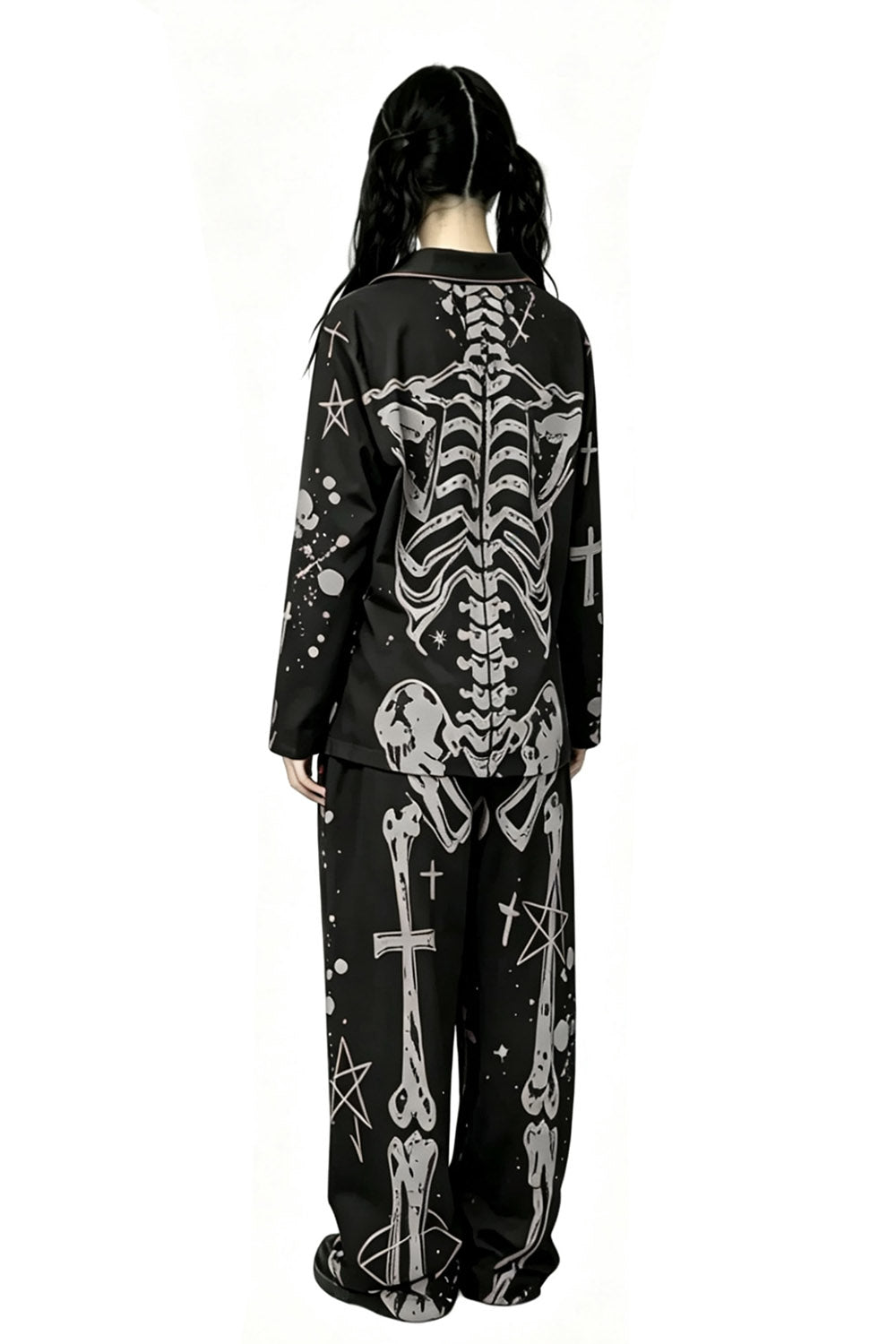 button-up womens gothic skeleton horror halloween pajama set