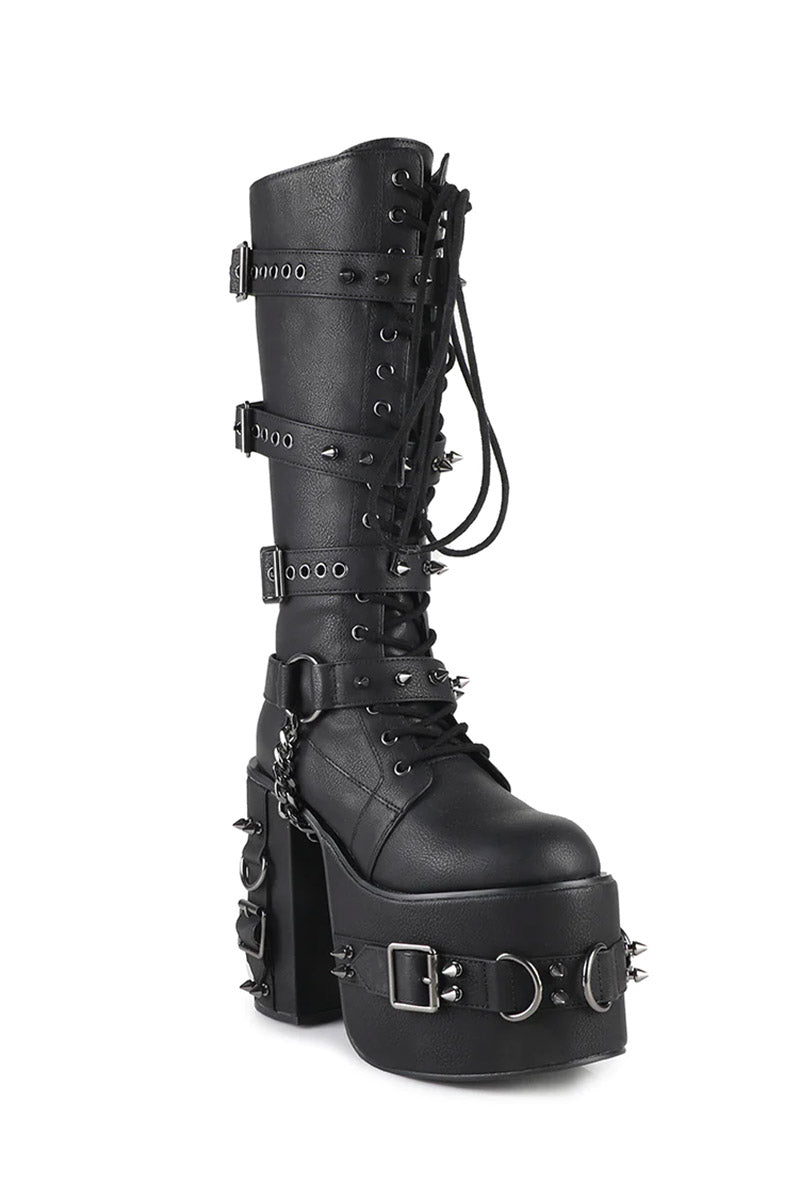 womens black punk rock vegan leather boots