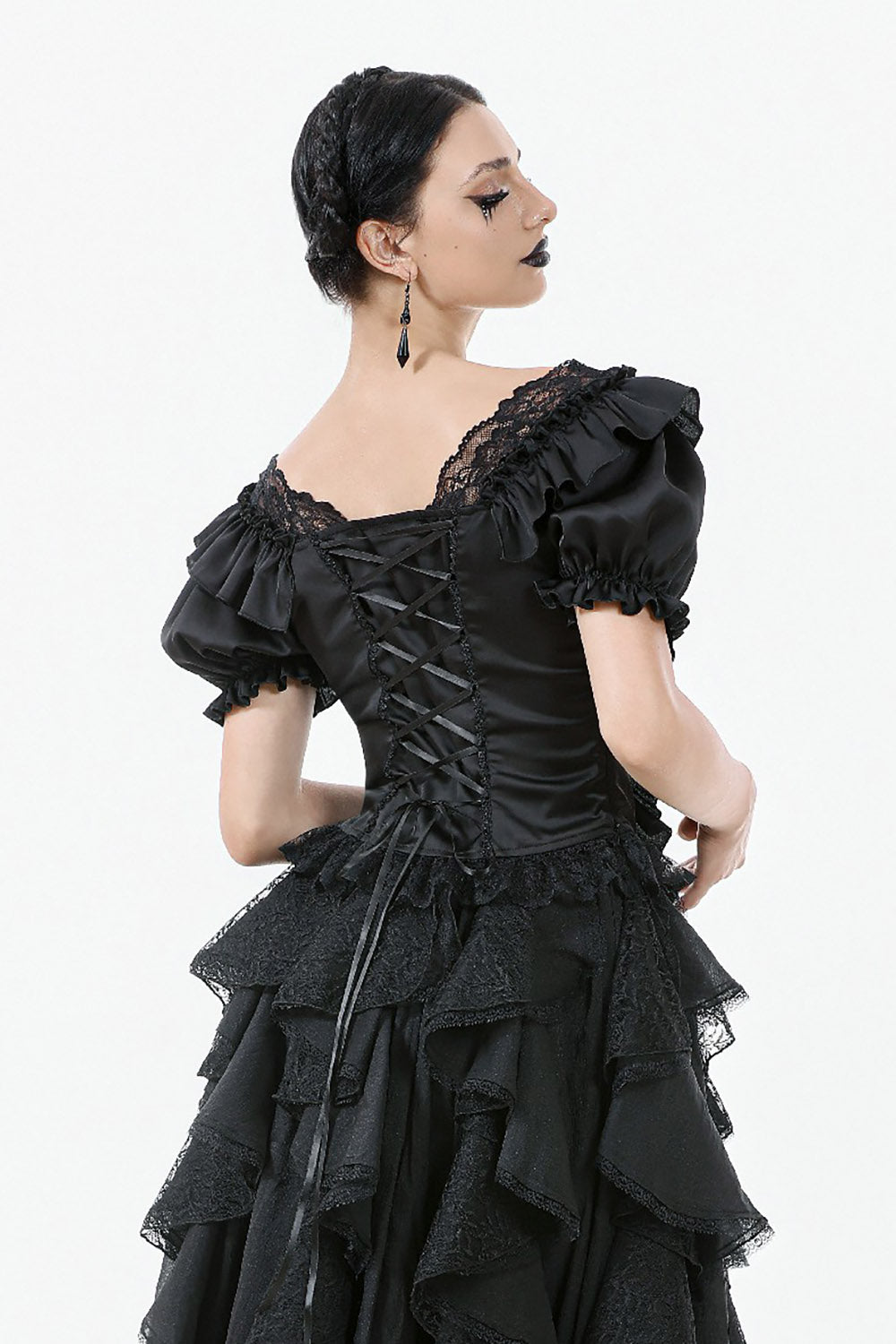 puff sleeve ruffled lace top