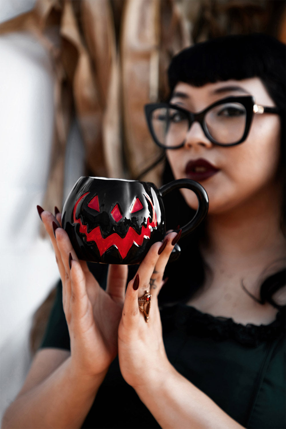 spooky black and red nightmare before christmas inspired pumpkin mug