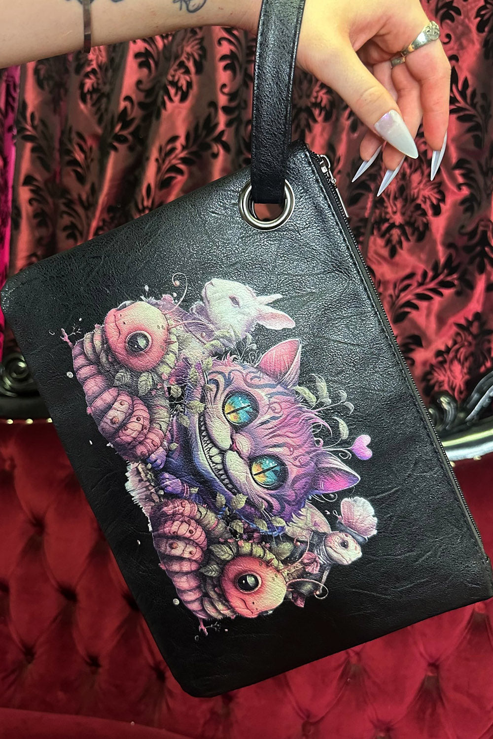 cheshire cat gothic clutch bag