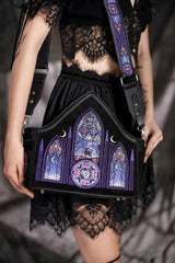 gothic shoulder bag with moon zipper pulls