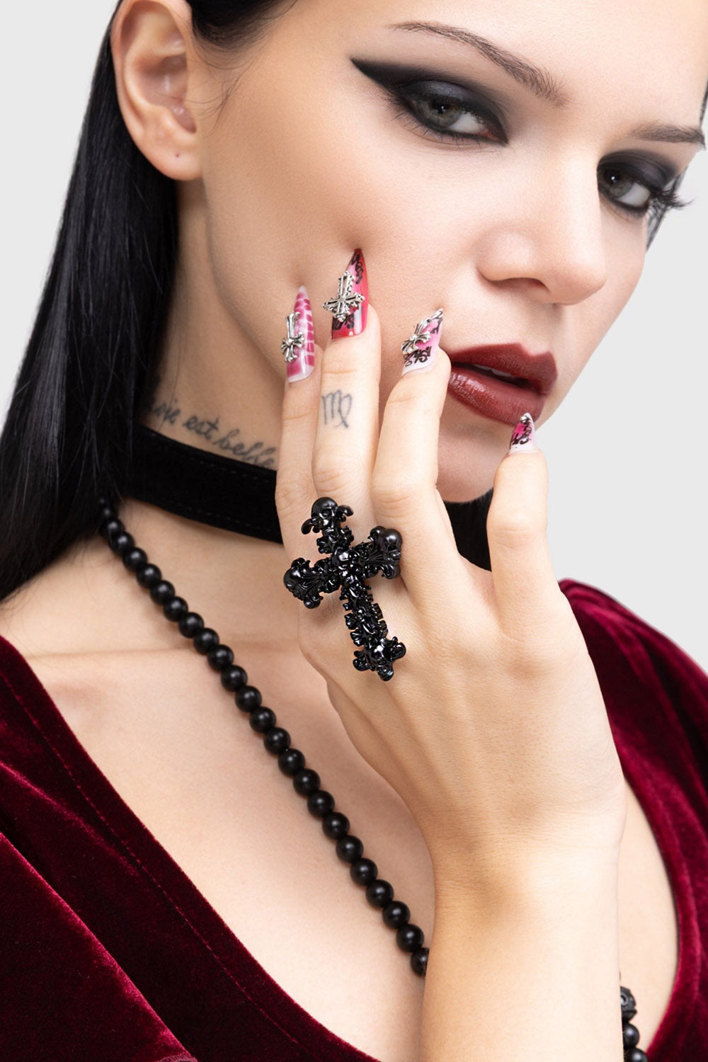 womens gothic cross black ring 
