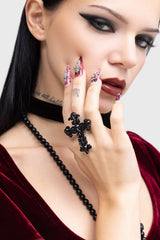womens gothic cross black ring 