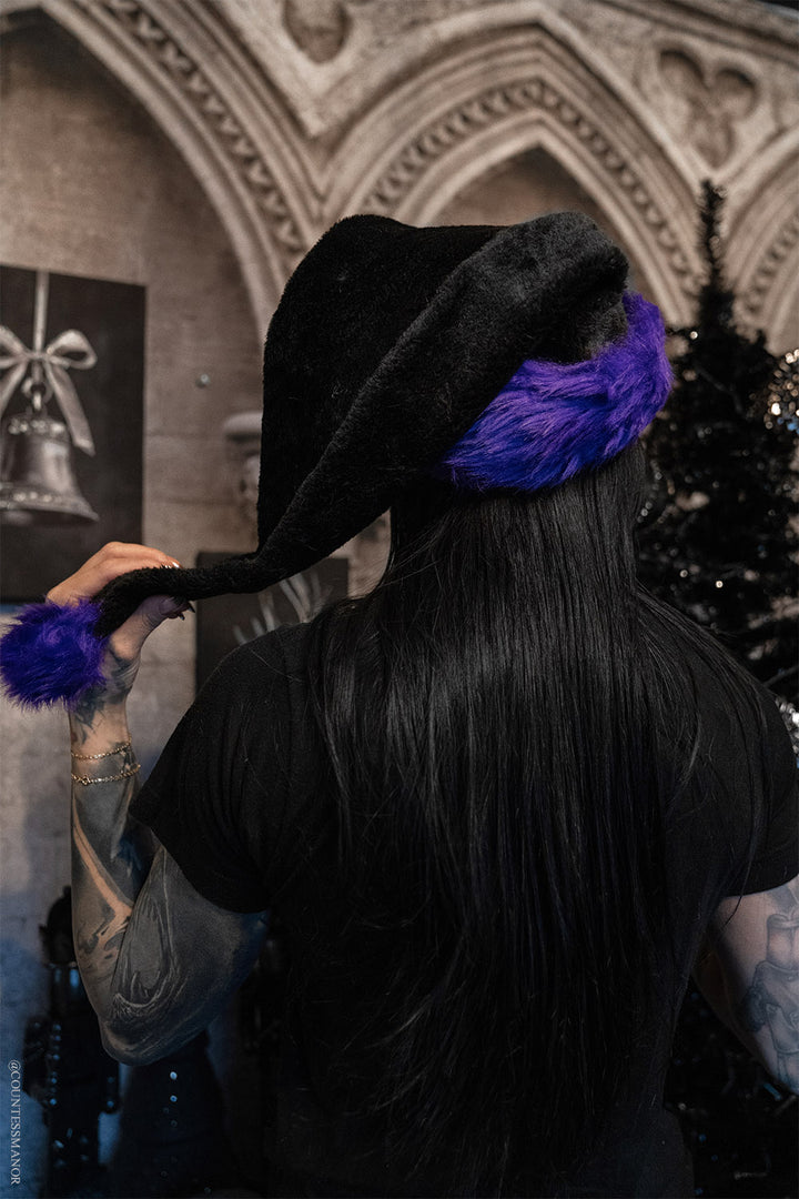 dark black and purple novelty santa claus hat 
