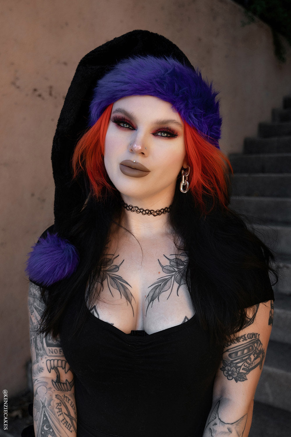 punk black and purple santa claus hat