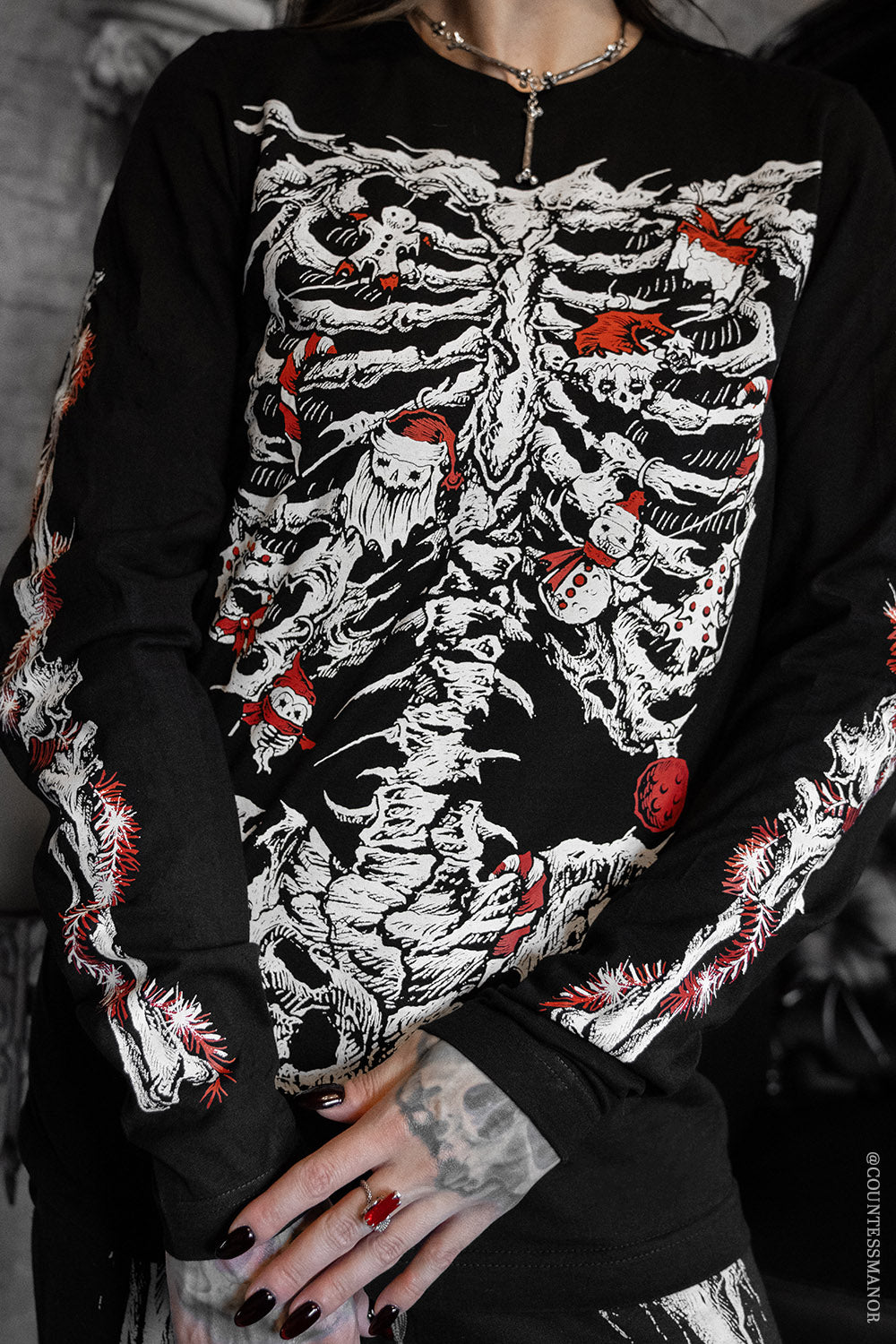 distressed holiday skeleton shirt