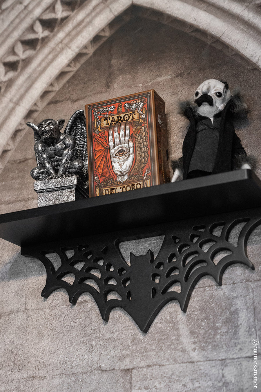 black dark wood black wood spiderweb shelf