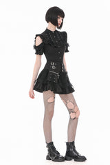 Romantic goth top with cutout shoulders and lace