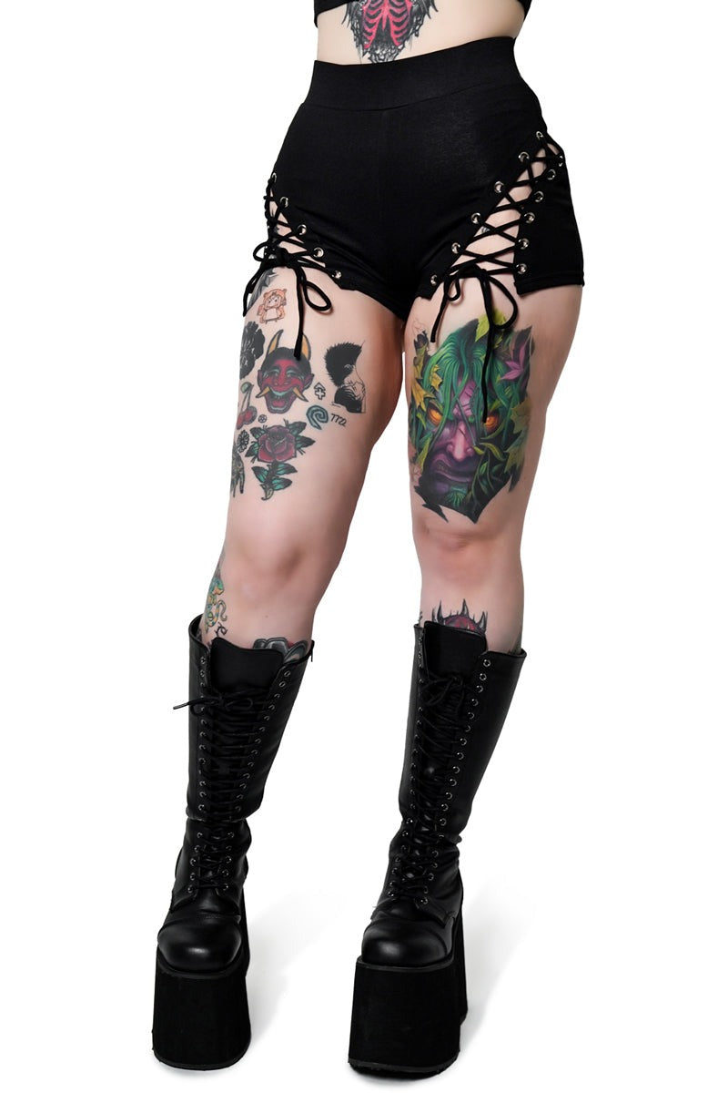 sexy high rise corset lace up shorts