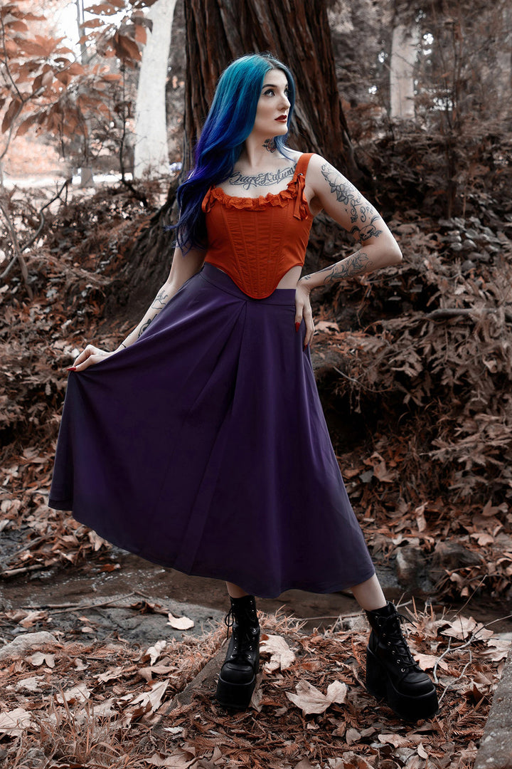 occult witchy high-waisted flowing purple midi length skirt