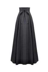Gothic black pleated maxi skirt with tie waist for women from Dark In Love