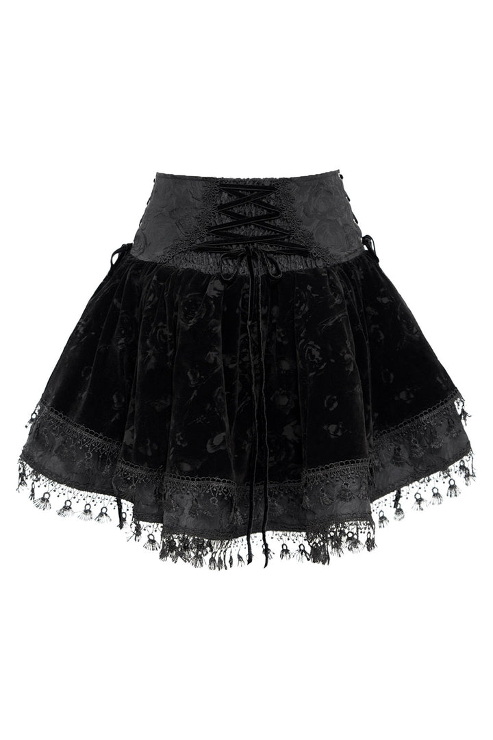 velvet and lace lace-up velvet mini skirt 