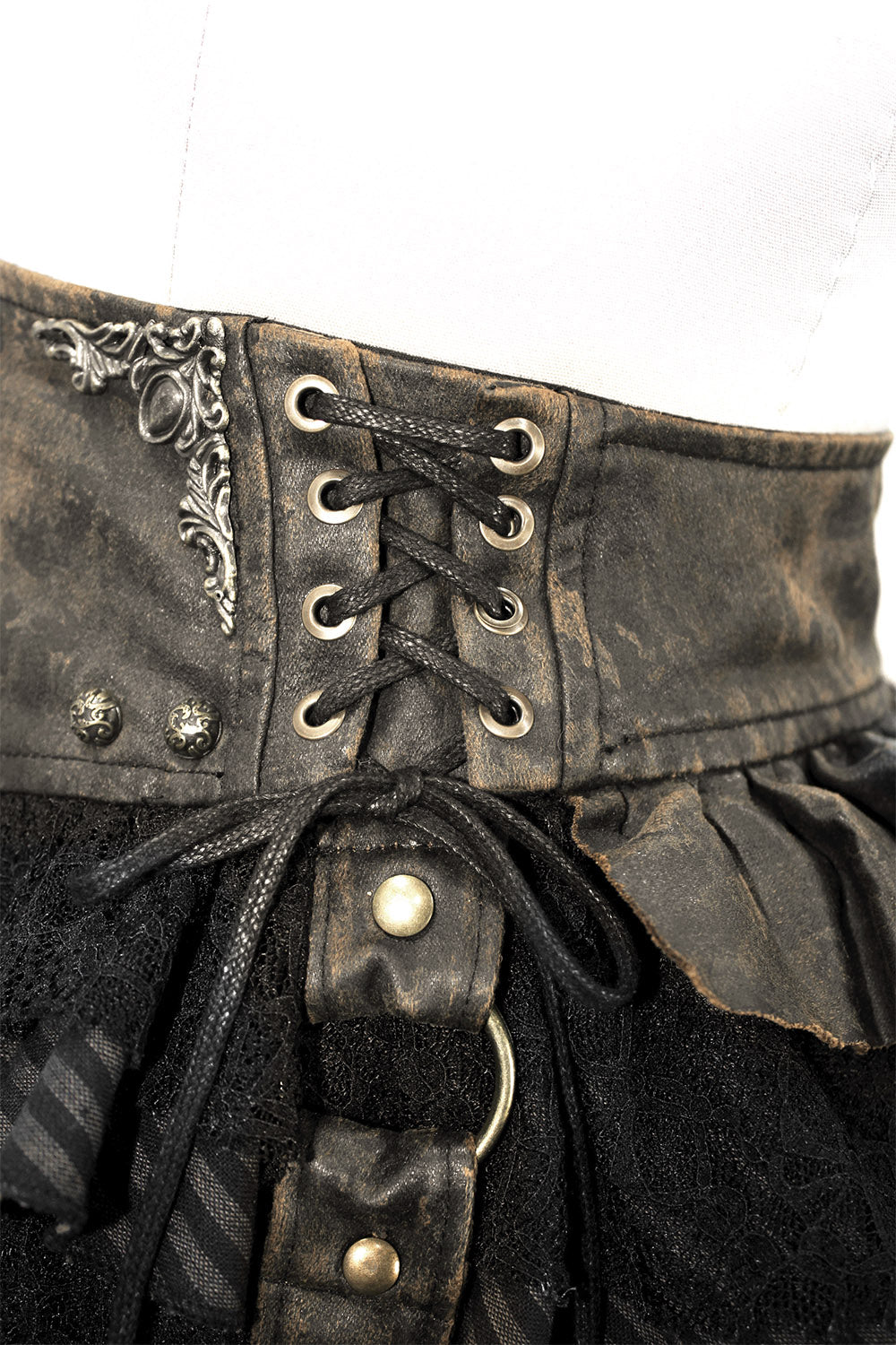 striped ruffled high-waisted short steampunk skirt
