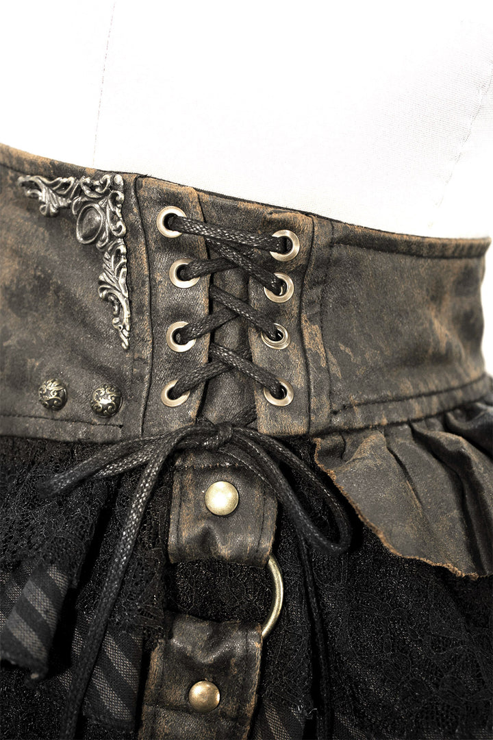 striped ruffled high-waisted short steampunk skirt