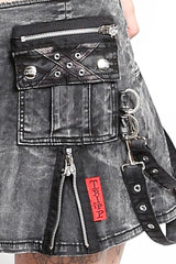 denim cargo pocket punk pleated mini skirt by tripp NYC with straps and studs 