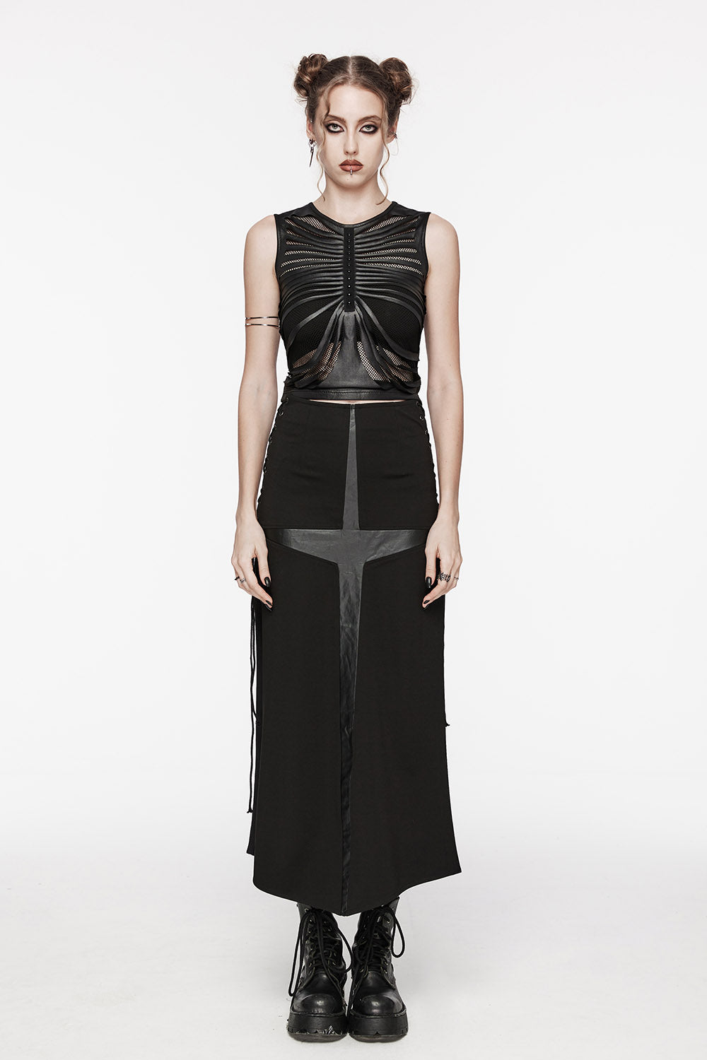 long black punk skirt with gothic cross detail