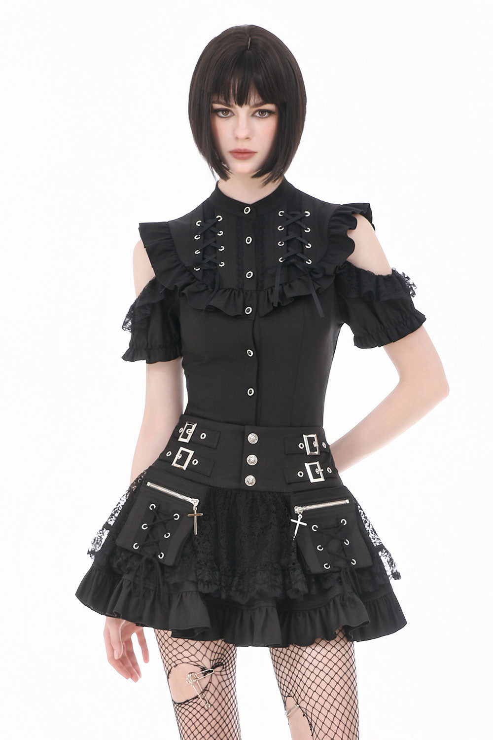 Womens layered black ruffled punk skirt from Dark In Love