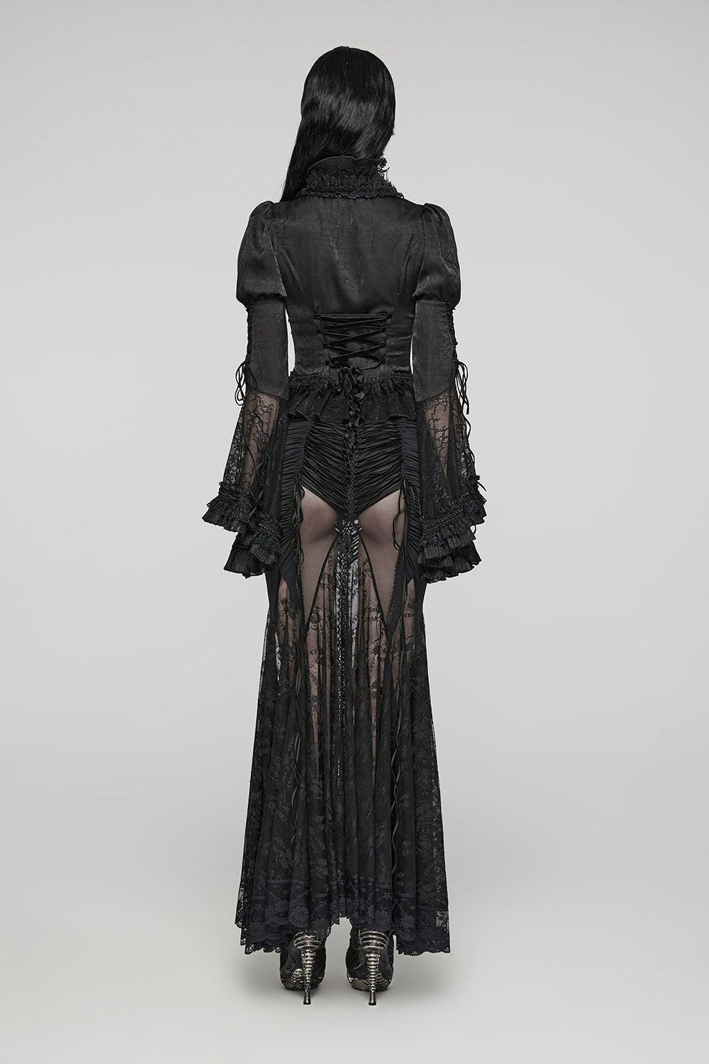 mesh cutout gothic maxi length skirt