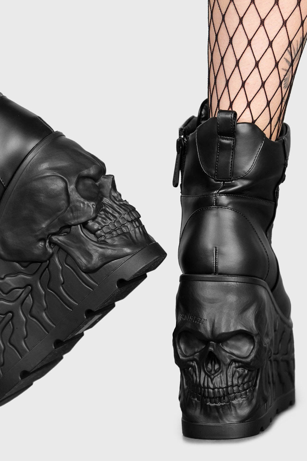 vegan leather womens black punk horror platform shoes with skull heels
