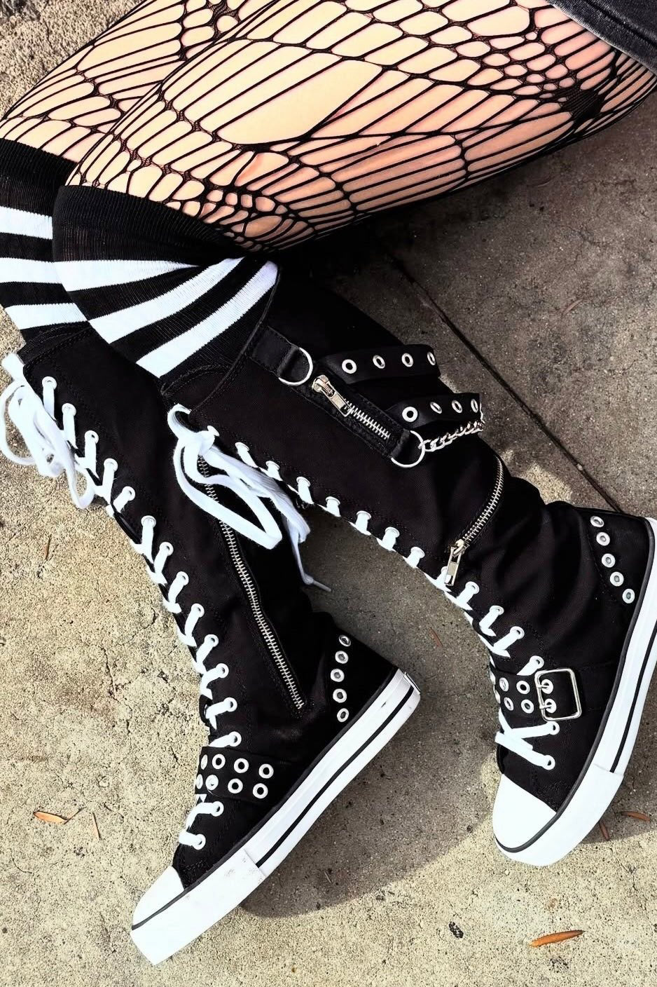 womens emo knee high canvas sneakers