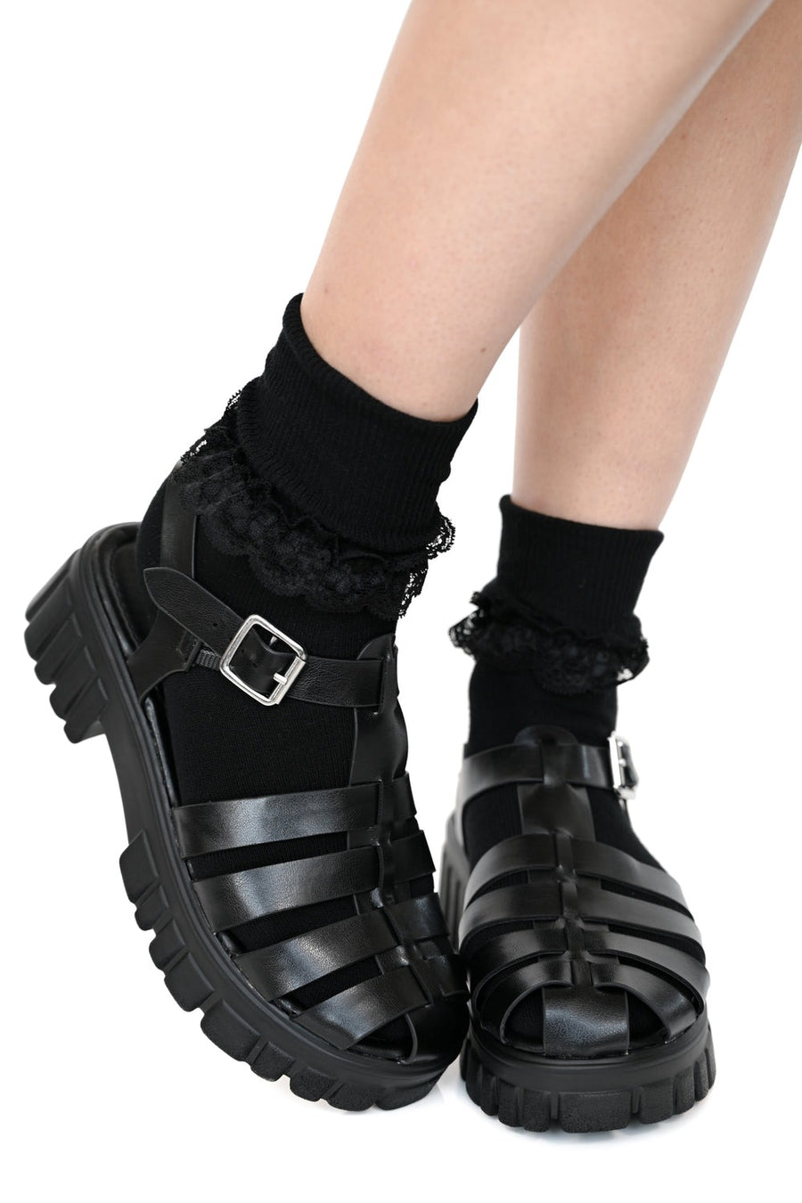 black lace ruffled kawaii goth ankle socks