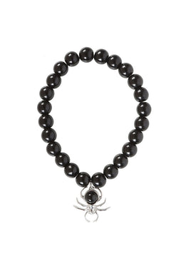 Gothic Spider Black Obsidian Beaded Bracelet