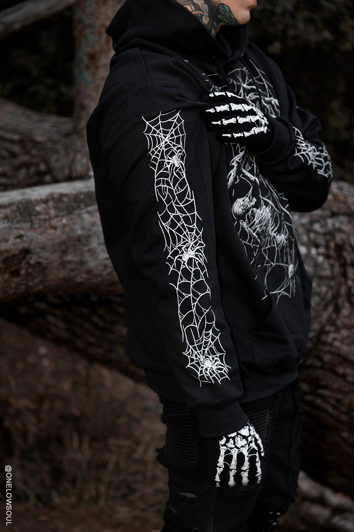 spiderweb sleeve goth hoodie