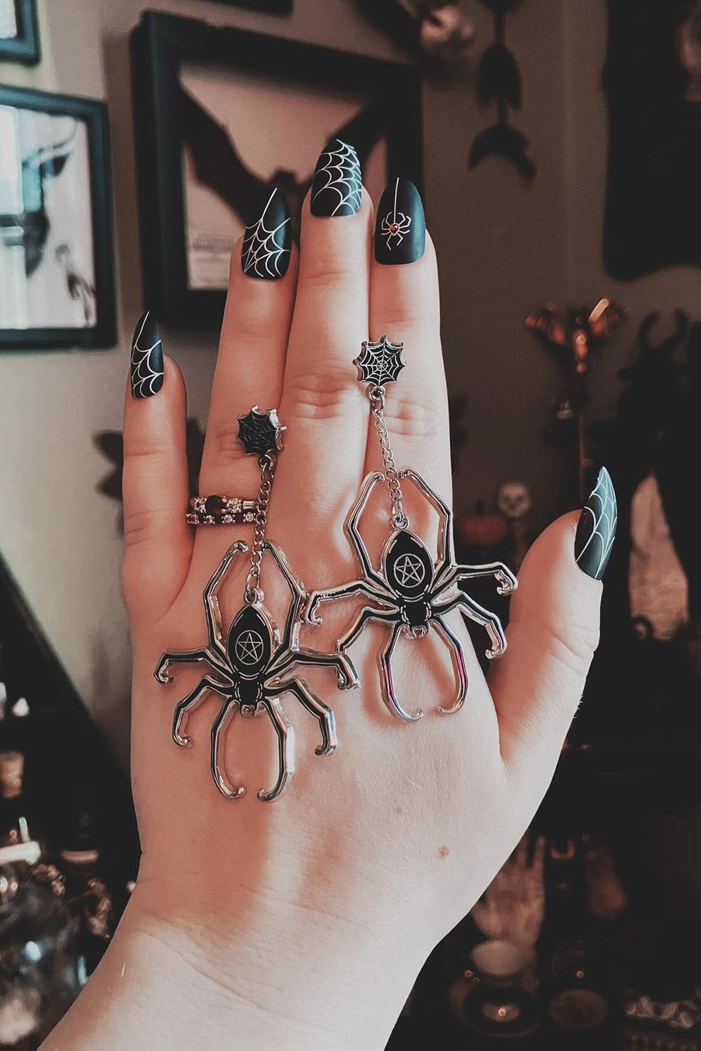 witchy black widow spider dangle drop earrings