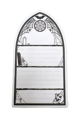 gothic library shaped sticky note pad with skull and spiderwebs 