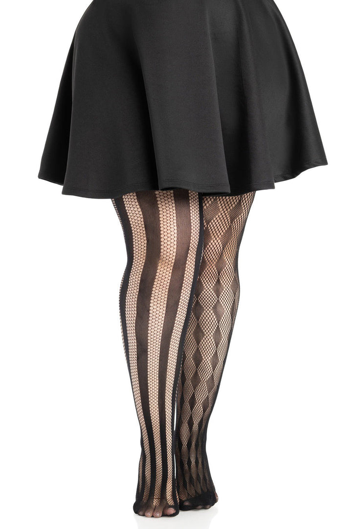 fishnet plus sized stripe and diamond pattern tights