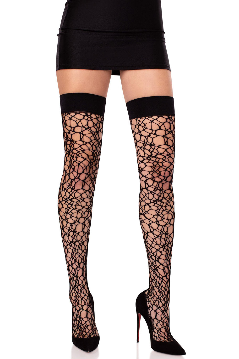 emo distressed netted thigh highs