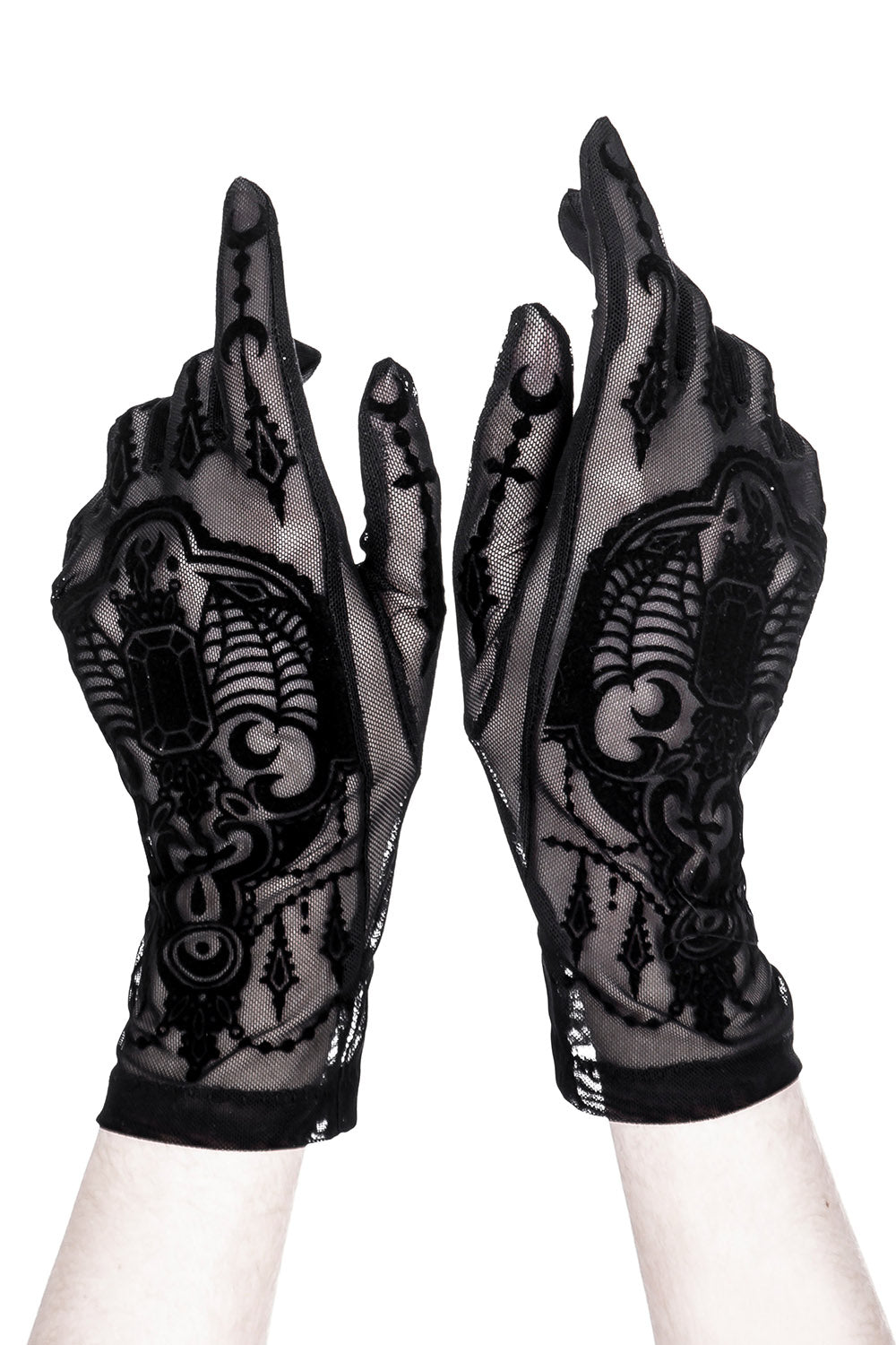 black mesh vintage goth womens gloves