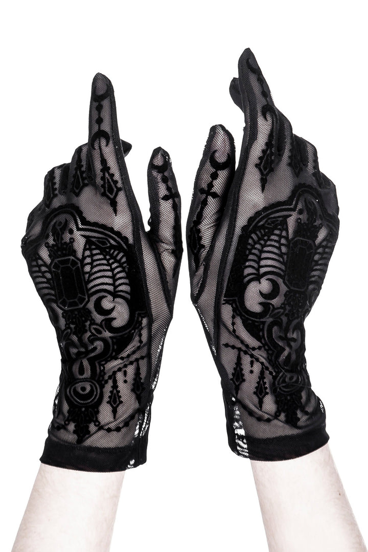 black mesh vintage goth womens gloves