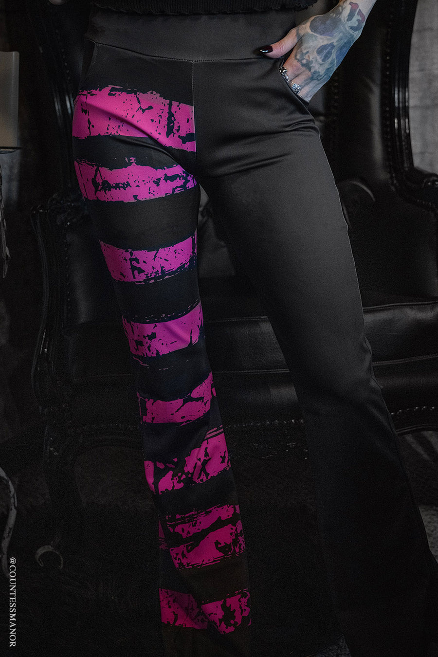 Pink Death Striped Split Flares [Pink/Black]