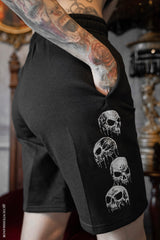 gothic jersey shorts with distressed printed skulls