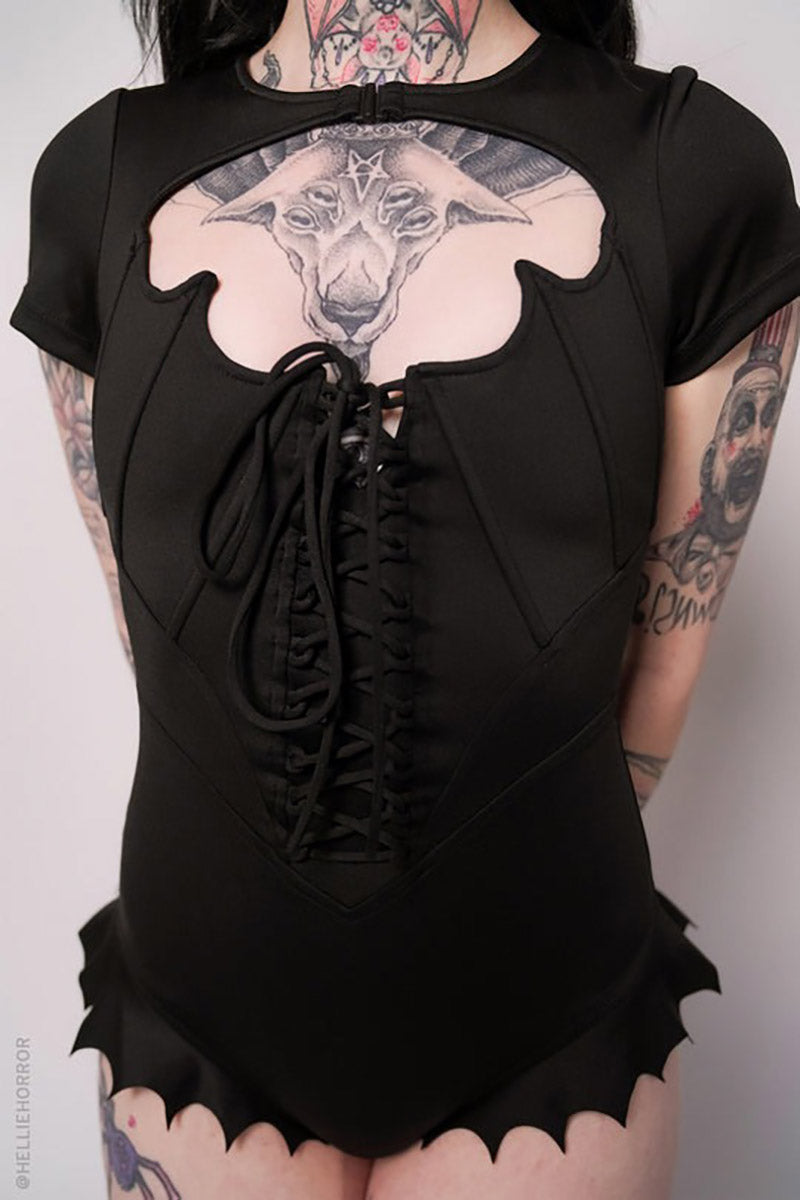 womens black rockabilly one piece bathing suit with sleeves 