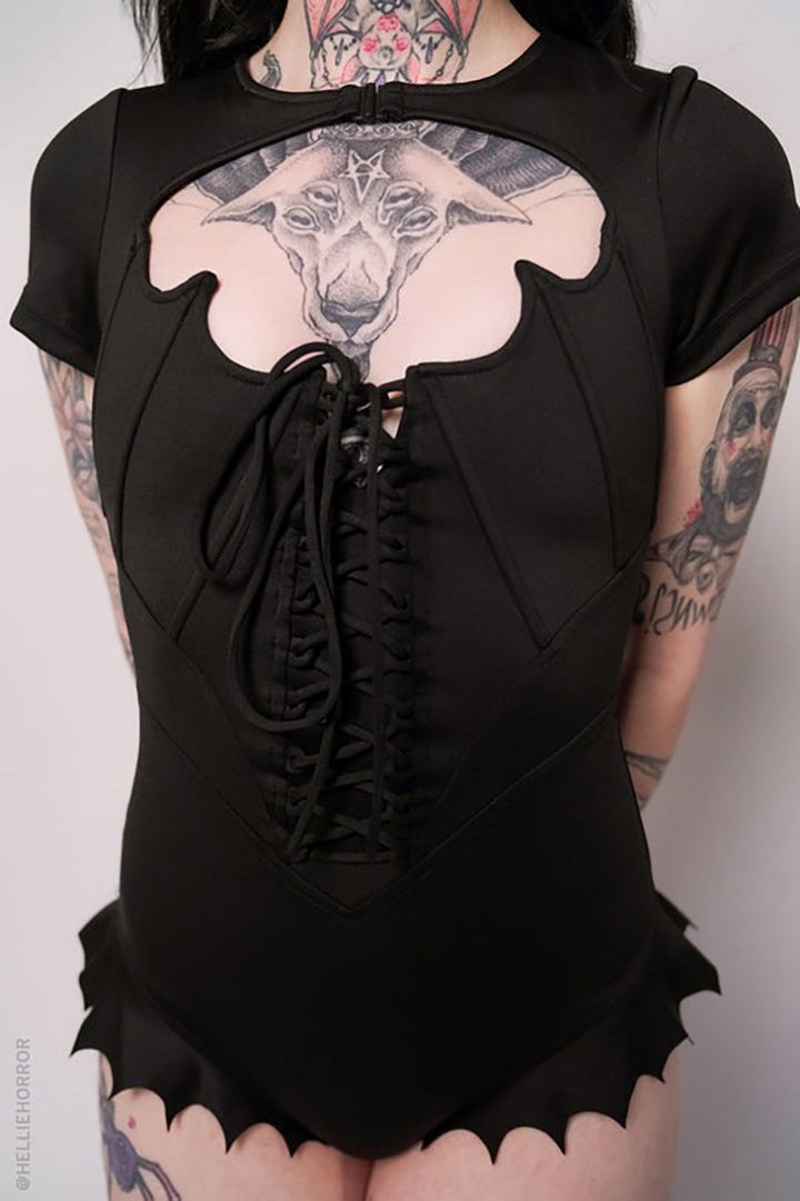 womens black rockabilly one piece bathing suit with sleeves 