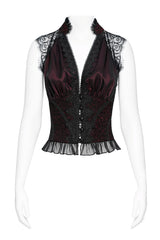 dark red romantic lace-up vampire goth top by devil fashion