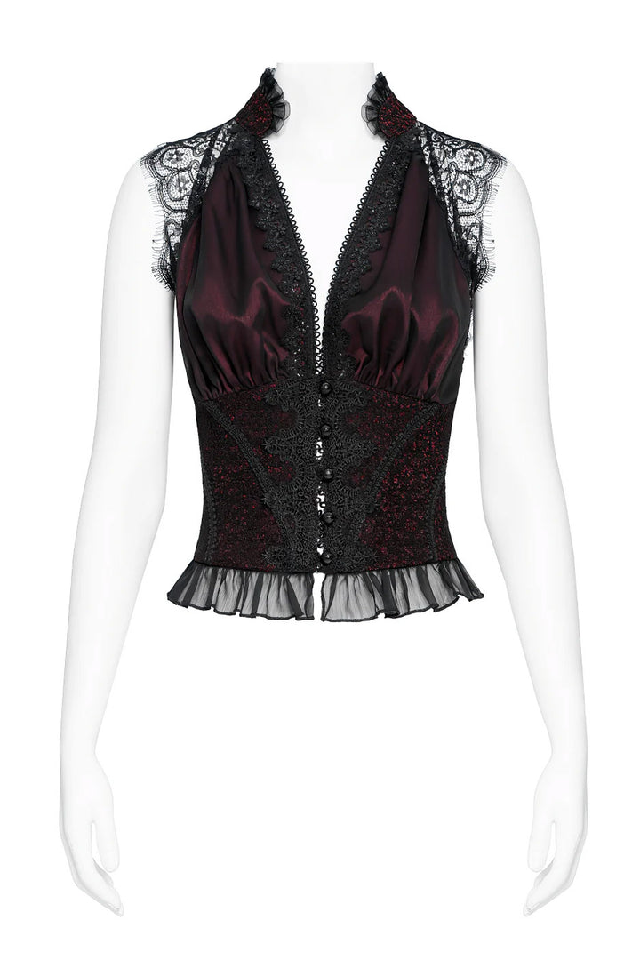 dark red romantic lace-up vampire goth top by devil fashion