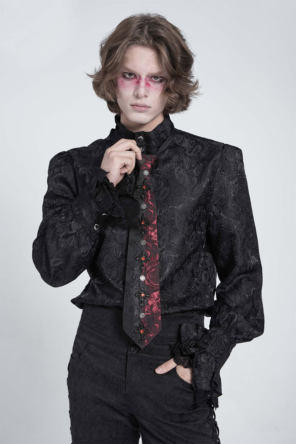 mens split style black and red gothic necktie