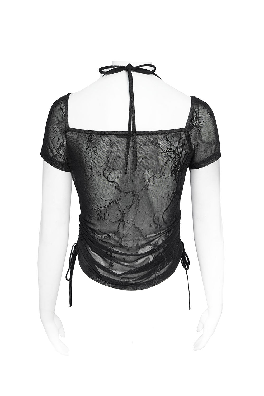 Black punk top with tie sides and fishnet back