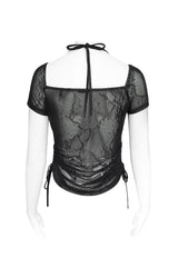 Black punk top with tie sides and fishnet back