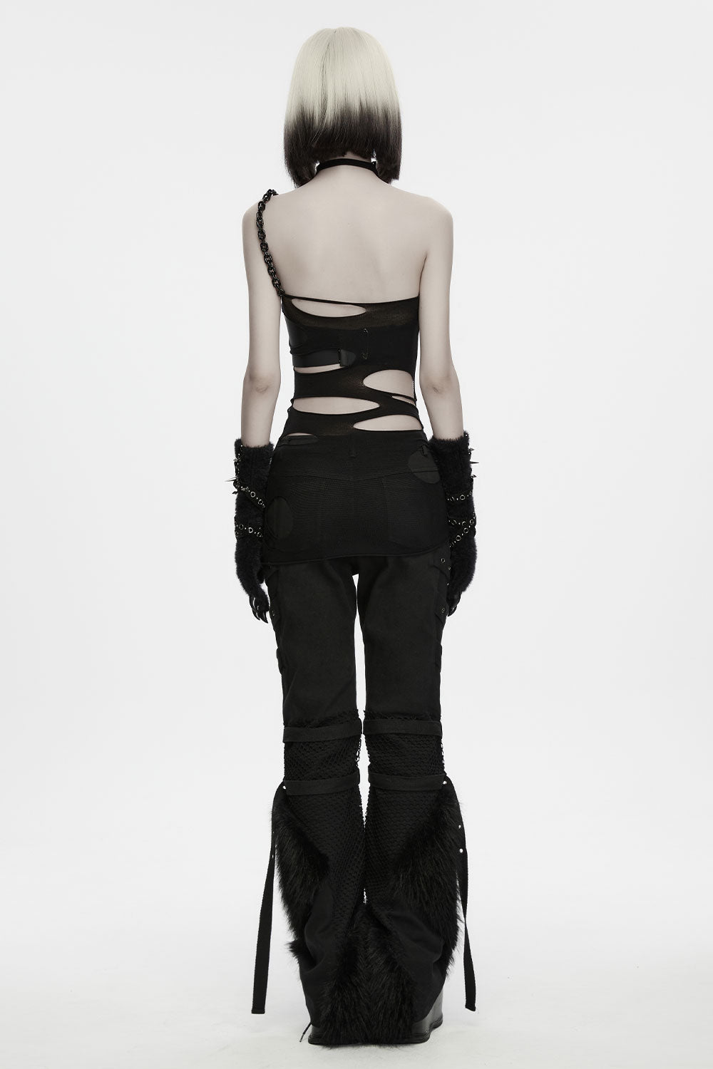Punk Rave womens alternative dark-fashion top featuring cutout details and chain accents